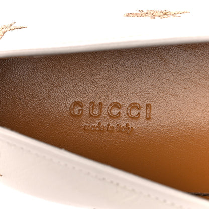 Gucci Goatskin Bee Star Embroidered Womens Jordaan Loafers 41 Mystic White 7 of 9
