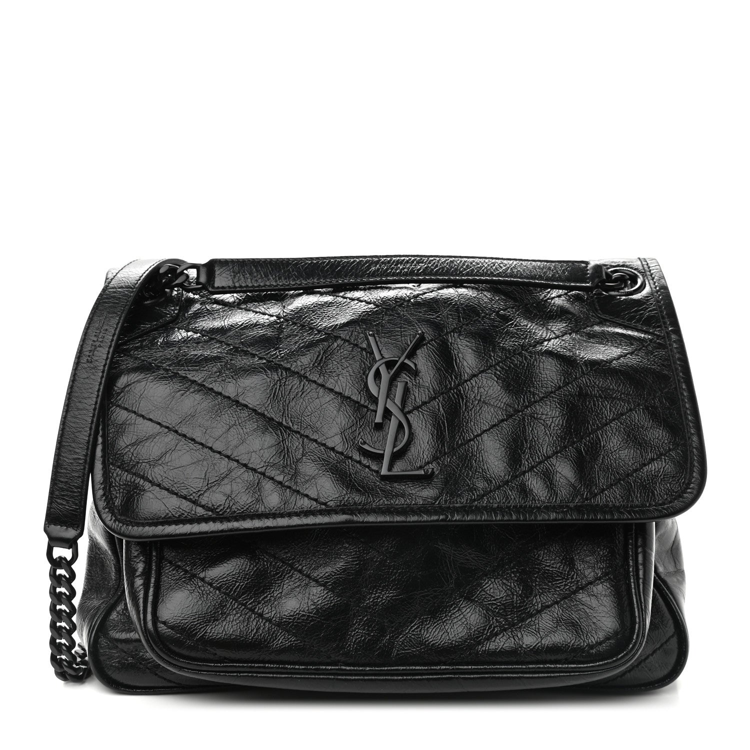 Saint Laurent Crinkled Calfskin Matelasse Monogram Medium Niki Chain Satchel Black 1 of 9