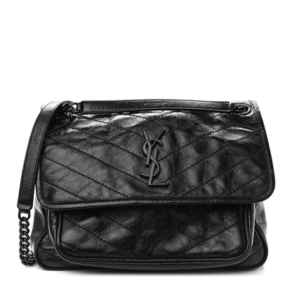 Saint Laurent Crinkled Calfskin Matelasse Monogram Medium Niki Chain Satchel Black 1 of 9