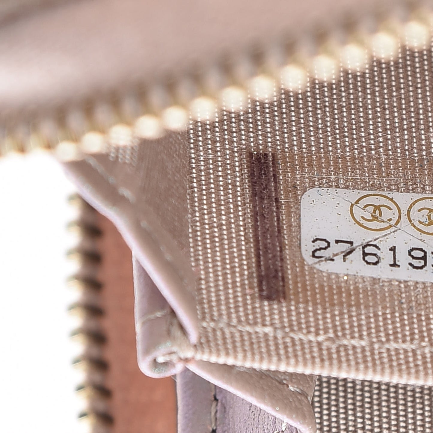 Iridescent Caviar Quilted Zip Coin Purse Beige