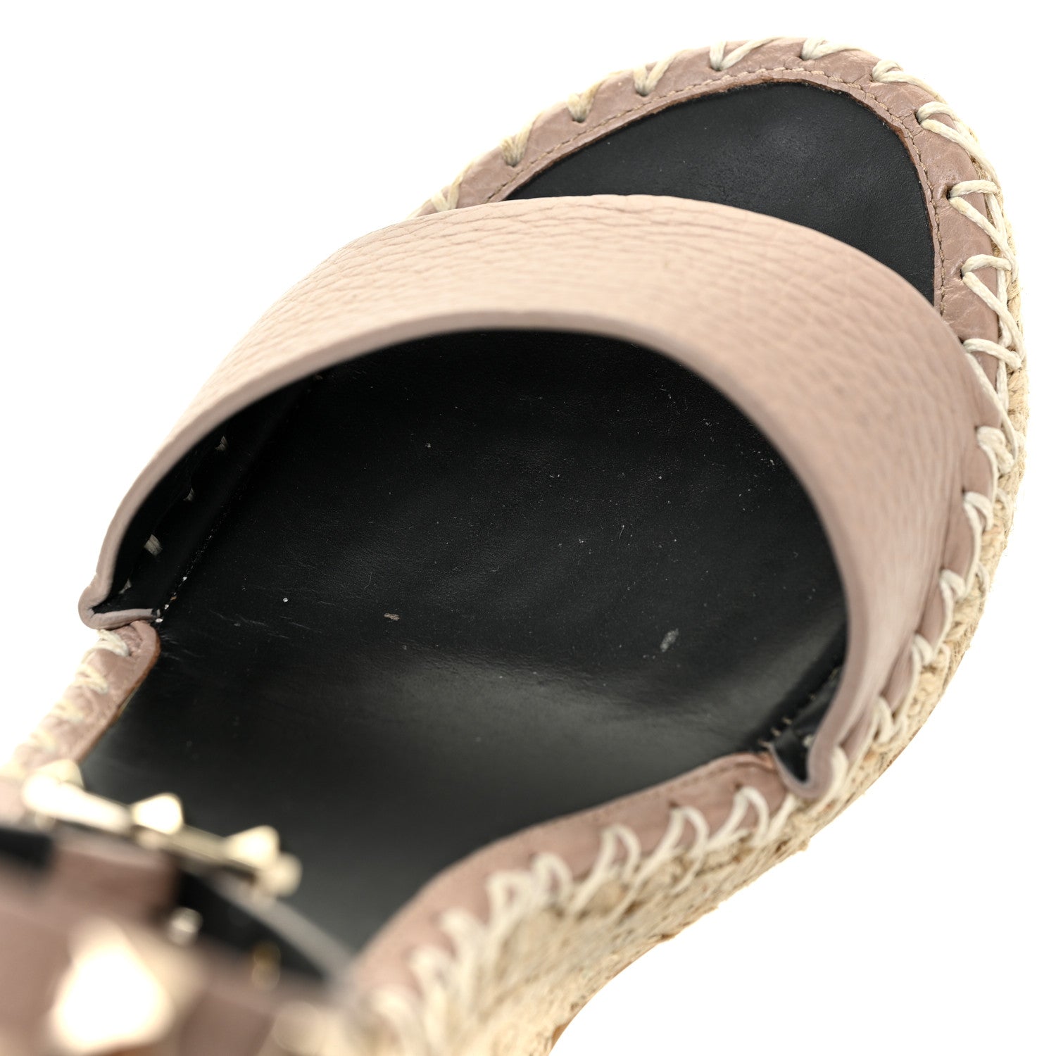Valentino Garavani Grained Calfskin Rockstud Ankle Strap Espadrille 15/105mm Wedge Sandals 35 Poudre Natural 11 of 17