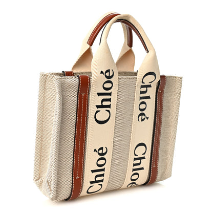 Chloe Cotton Calfskin Small Woody Ribbon Tote  White Brown 3 of 10