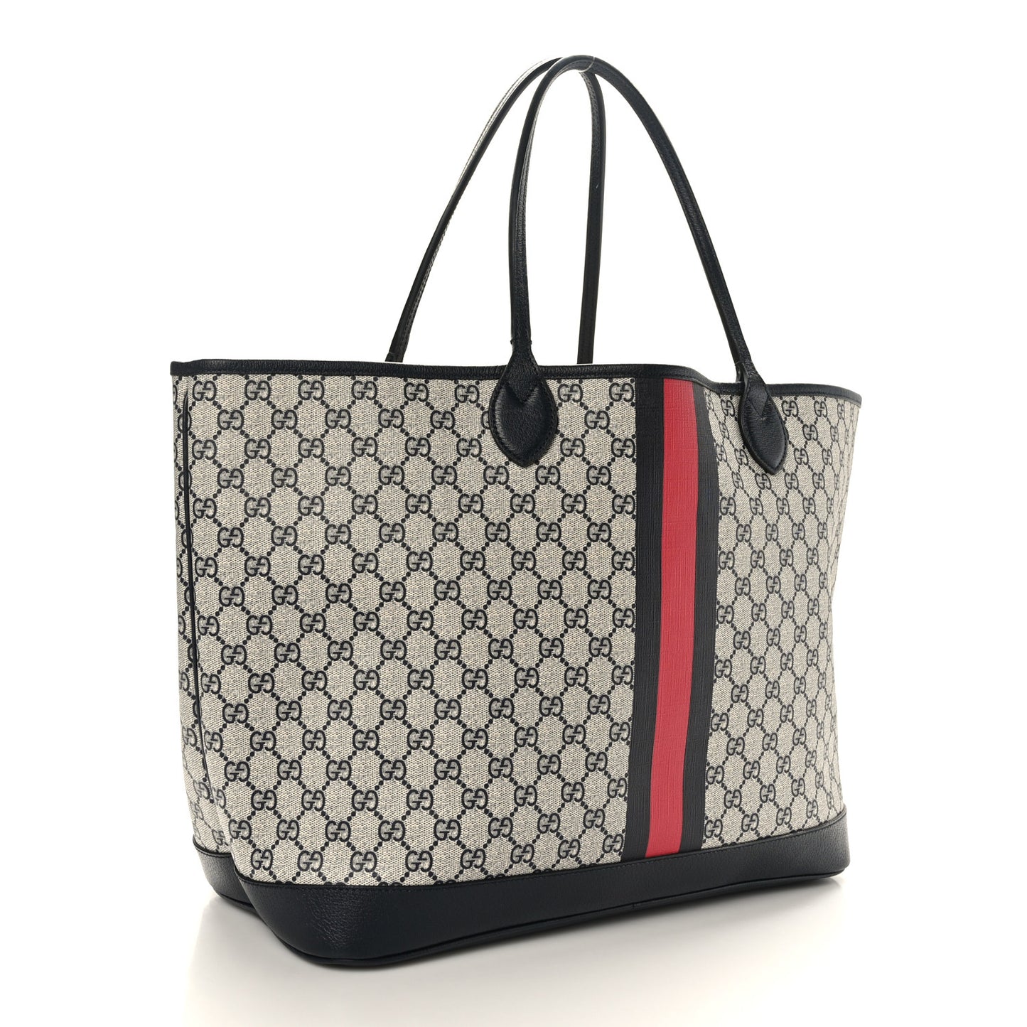 GG Supreme Monogram Textured Dollar Calfskin Web Large Ophidia Tote Beige Blue