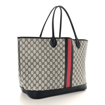 Gucci GG Supreme Monogram Textured Dollar Calfskin Web Large Ophidia Tote Beige Blue 4 of 10