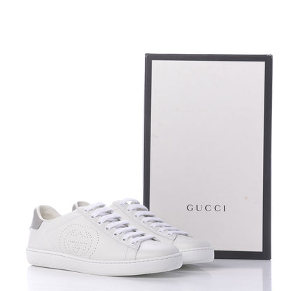 Gucci Calfskin Interlocking G Perforated Womens Ace Sneakers 37 White Grey Sky 11 of 11
