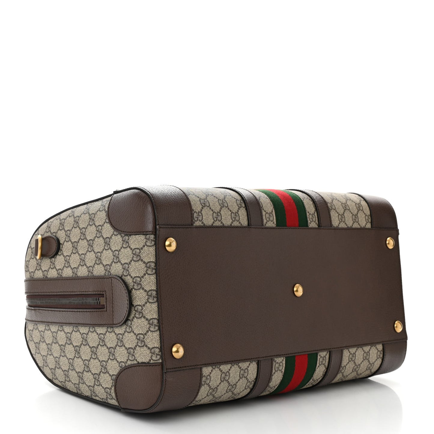 GG Supreme Monogram Textured Dollar Calfskin Web Medium Savoy Duffle Bag Beige Ebony New Acero