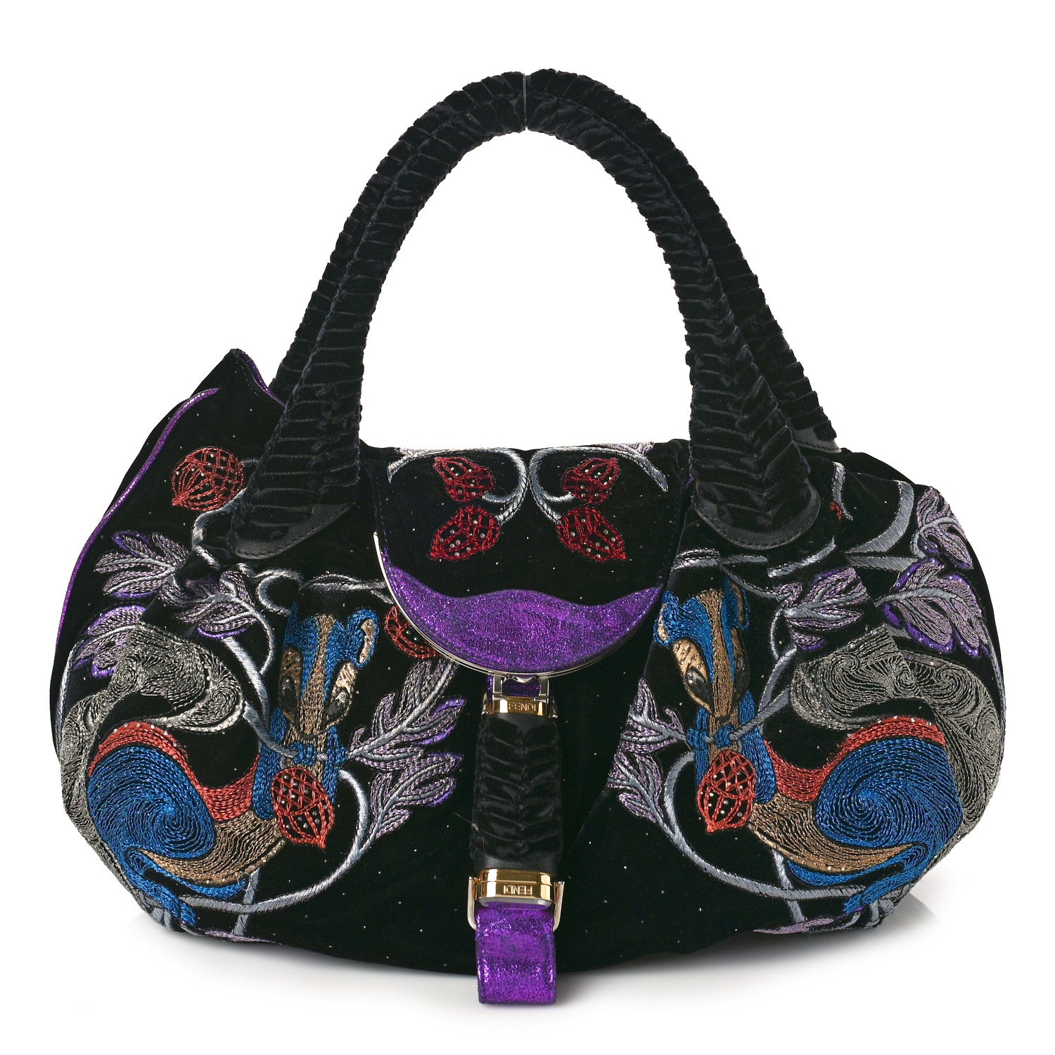 Fendi Velvet Embroidered Squirrel Spy Black Multicolor 1 of 13