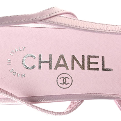 Chanel Laminated Lambskin Patent Cap Toe CC Slingback Pumps 37 Light Pink Black 8 of 10