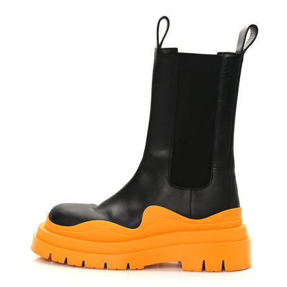 Bottega Veneta Calfskin The Tire Chelsea Boots 38.5 Black Tangerine 1 of 8