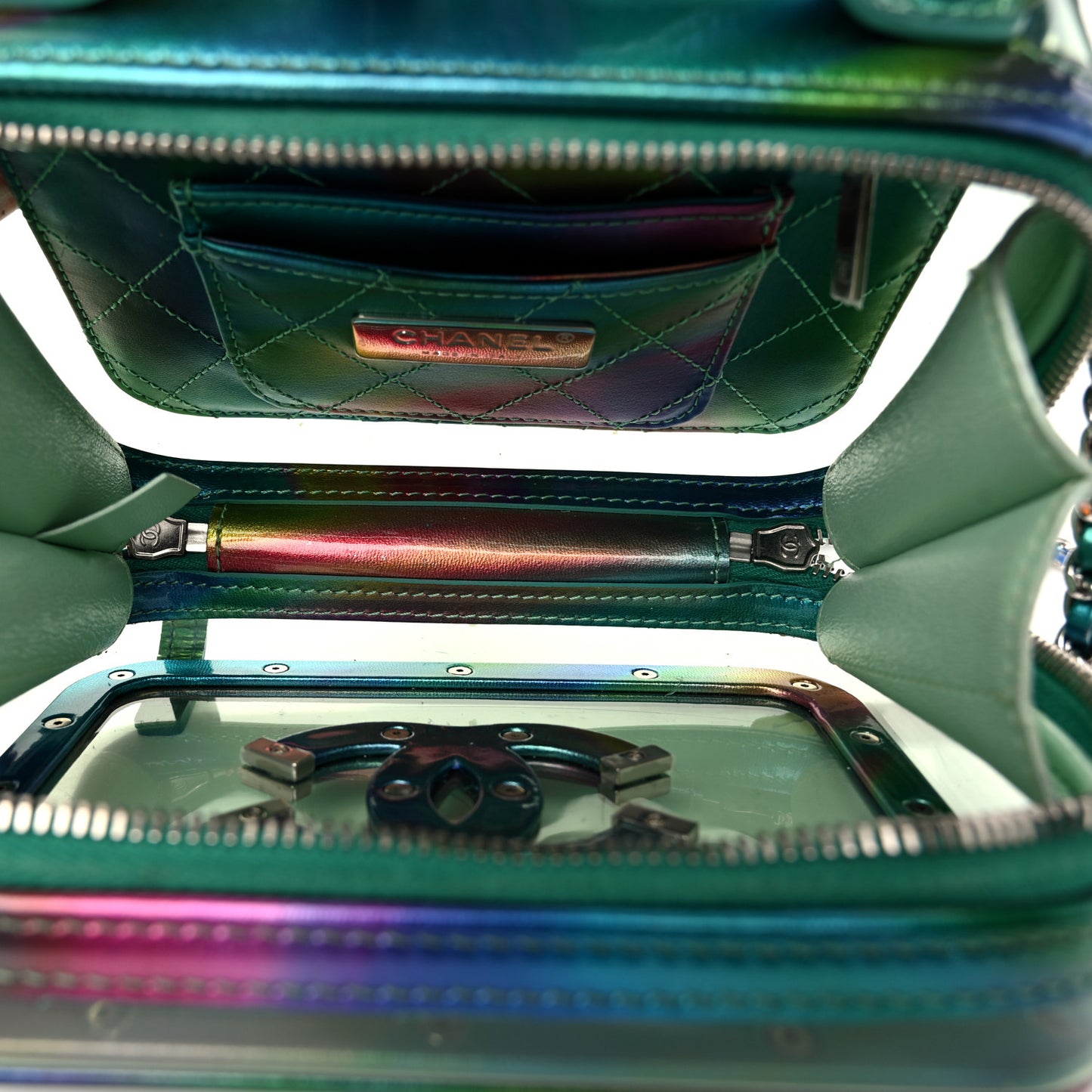 PVC Patent Calfskin Patent Lambskin Small CC Vanity Case Green