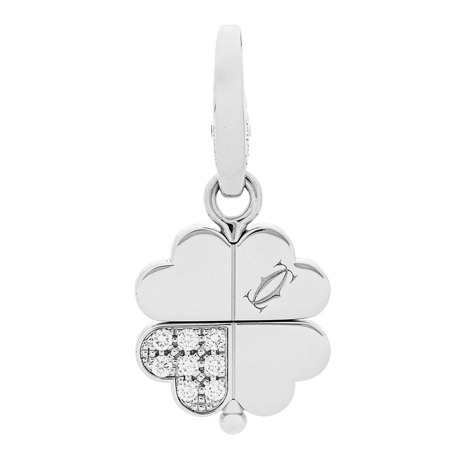 Cartier 18K White Gold Diamond Four Leaf Clover Charm 1 of 6