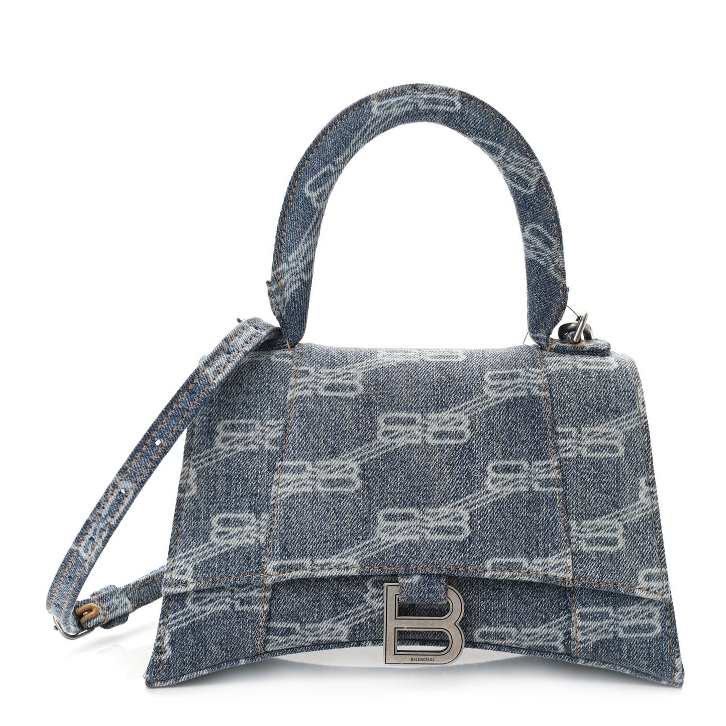 Denim BB Monogram Small Hourglass Top Handle Bag Blue