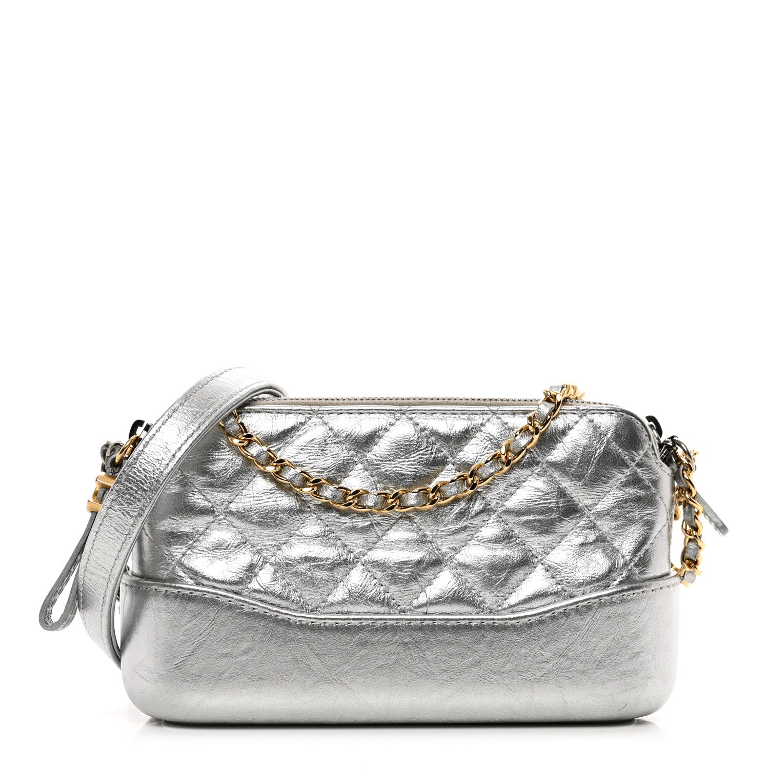 Chanel Metallic Lambskin Calfskin Quilted Small Gabrielle Clutch With Chain Silver 1 of 12