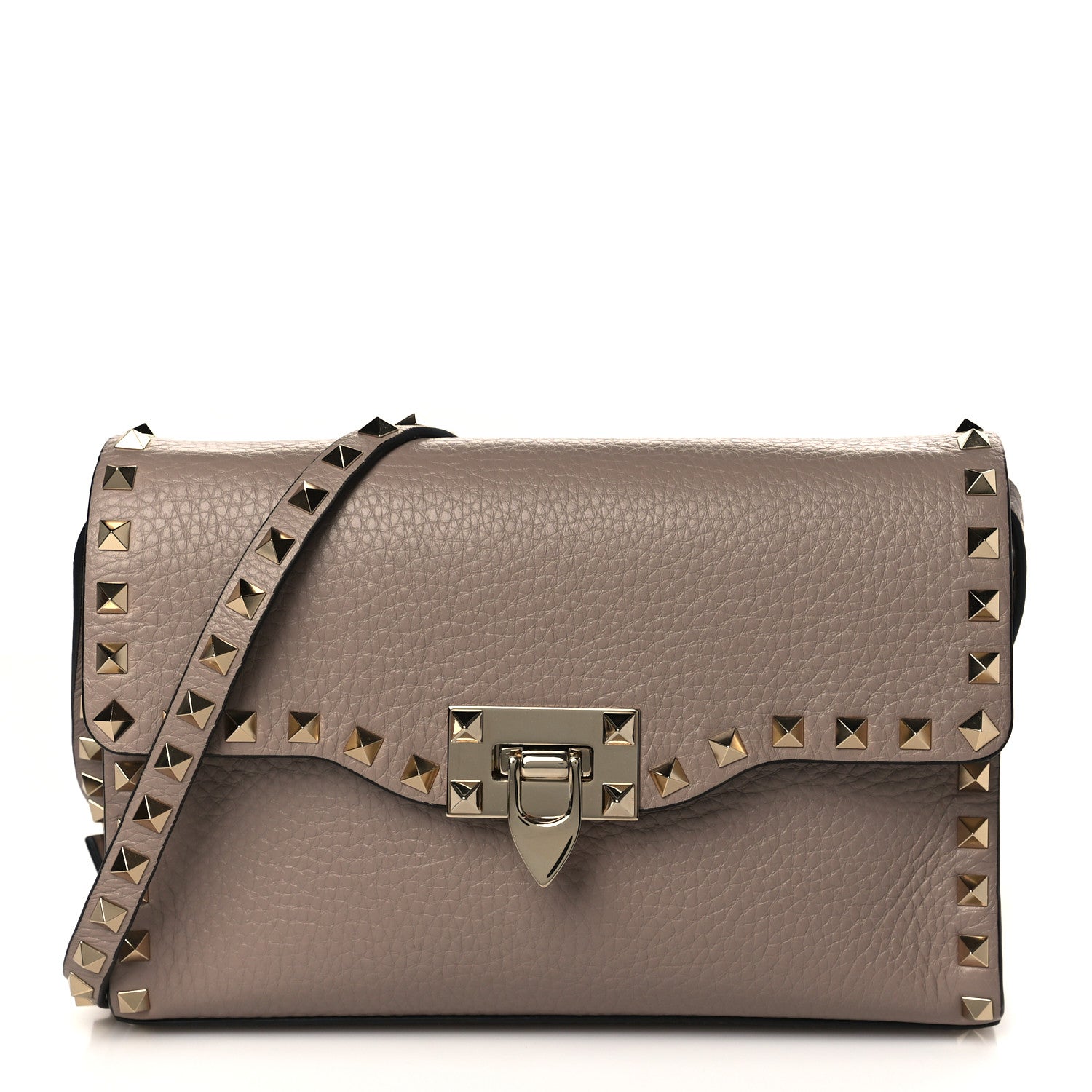 Valentino Garavani Pebbled Calfskin Medium Rockstud Flip Lock Crossbody Bag Poudre 1 of 8
