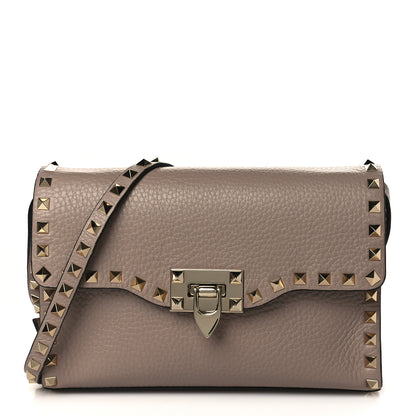 Valentino Garavani Pebbled Calfskin Medium Rockstud Flip Lock Crossbody Bag Poudre 1 of 8