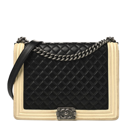 Chanel Lambskin Quilted Large Boy Flap Black White 1 of 9