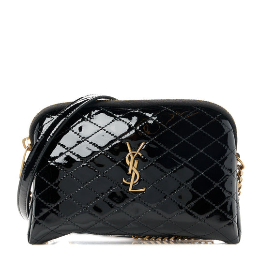 Patent Quilted Gaby Zipped Pouch Black