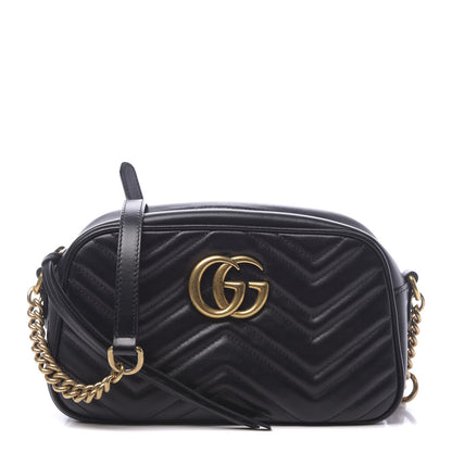 Gucci Calfskin Matelasse Small GG Marmont Chain Shoulder Bag Black 1 of 10
