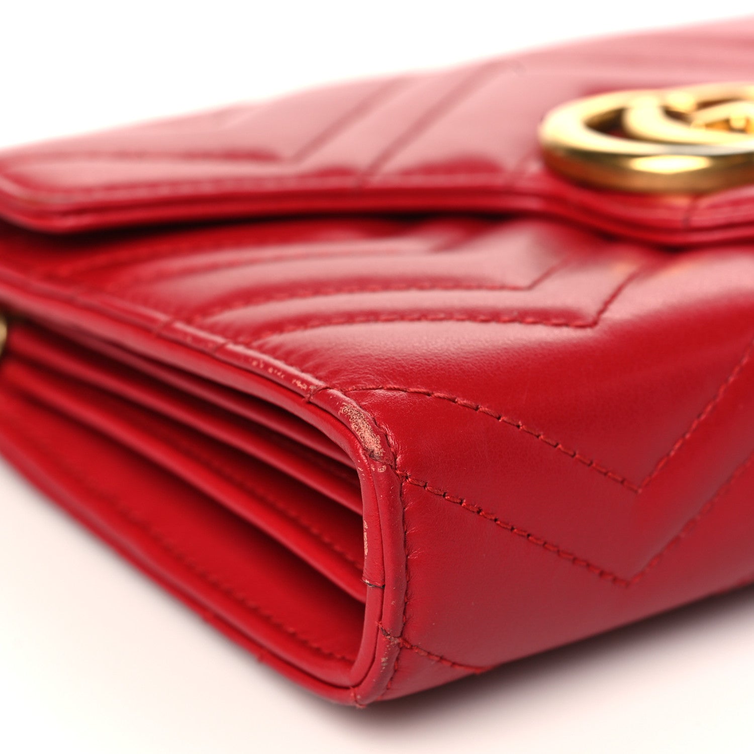 Gucci Calfskin Matelasse GG Marmont Chain Wallet Hibiscus Red 8 of 10