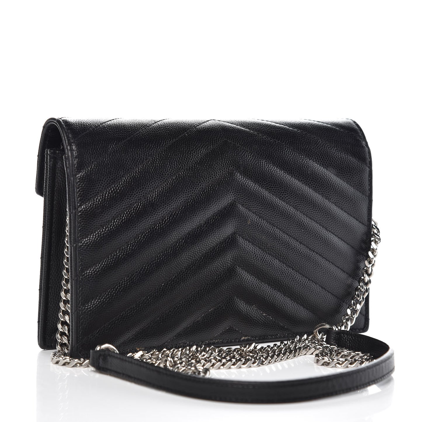 Grain De Poudre Matelasse Chevron Monogram Envelope Chain Wallet Black