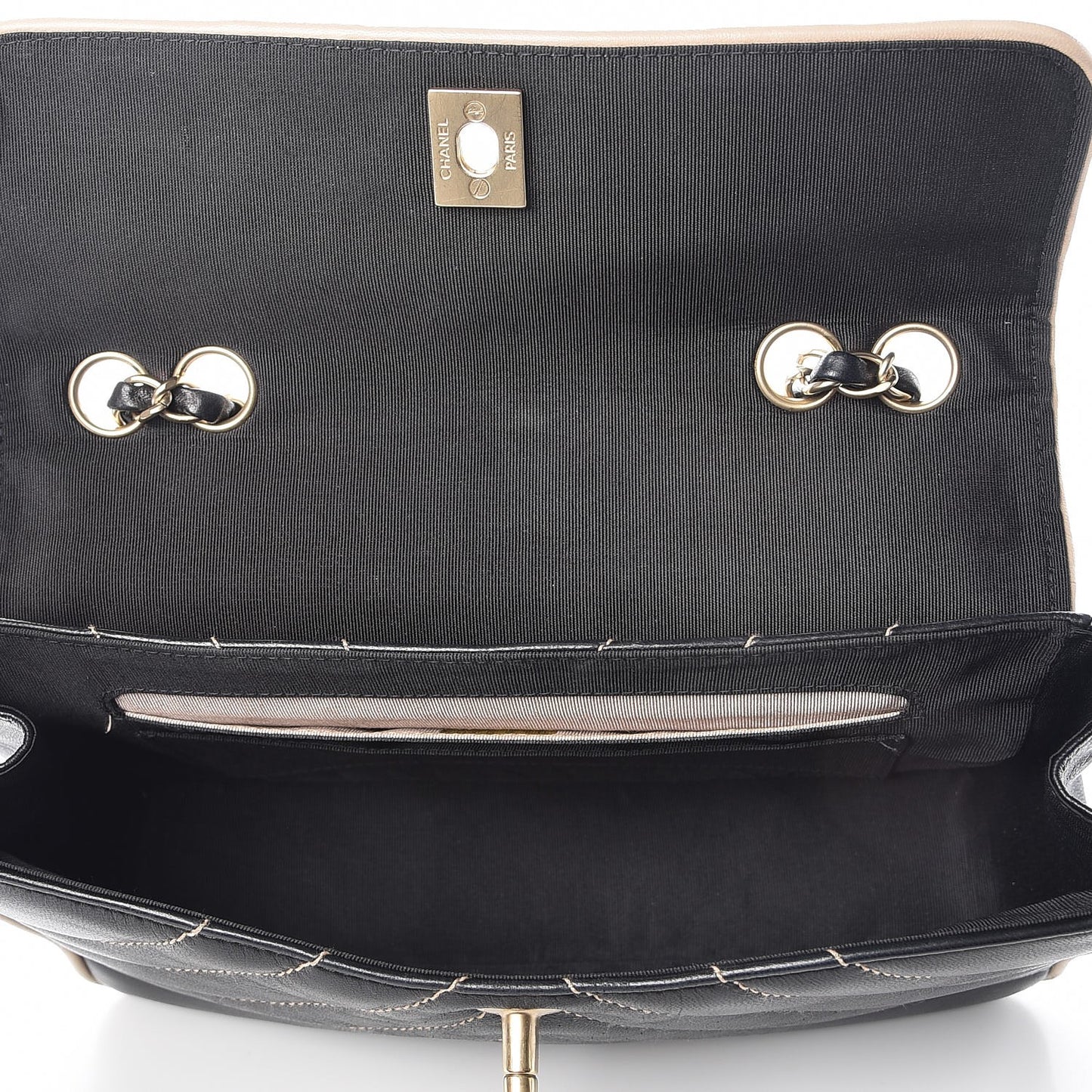 Lambskin Chevron Small Single Flap Bag Black Beige