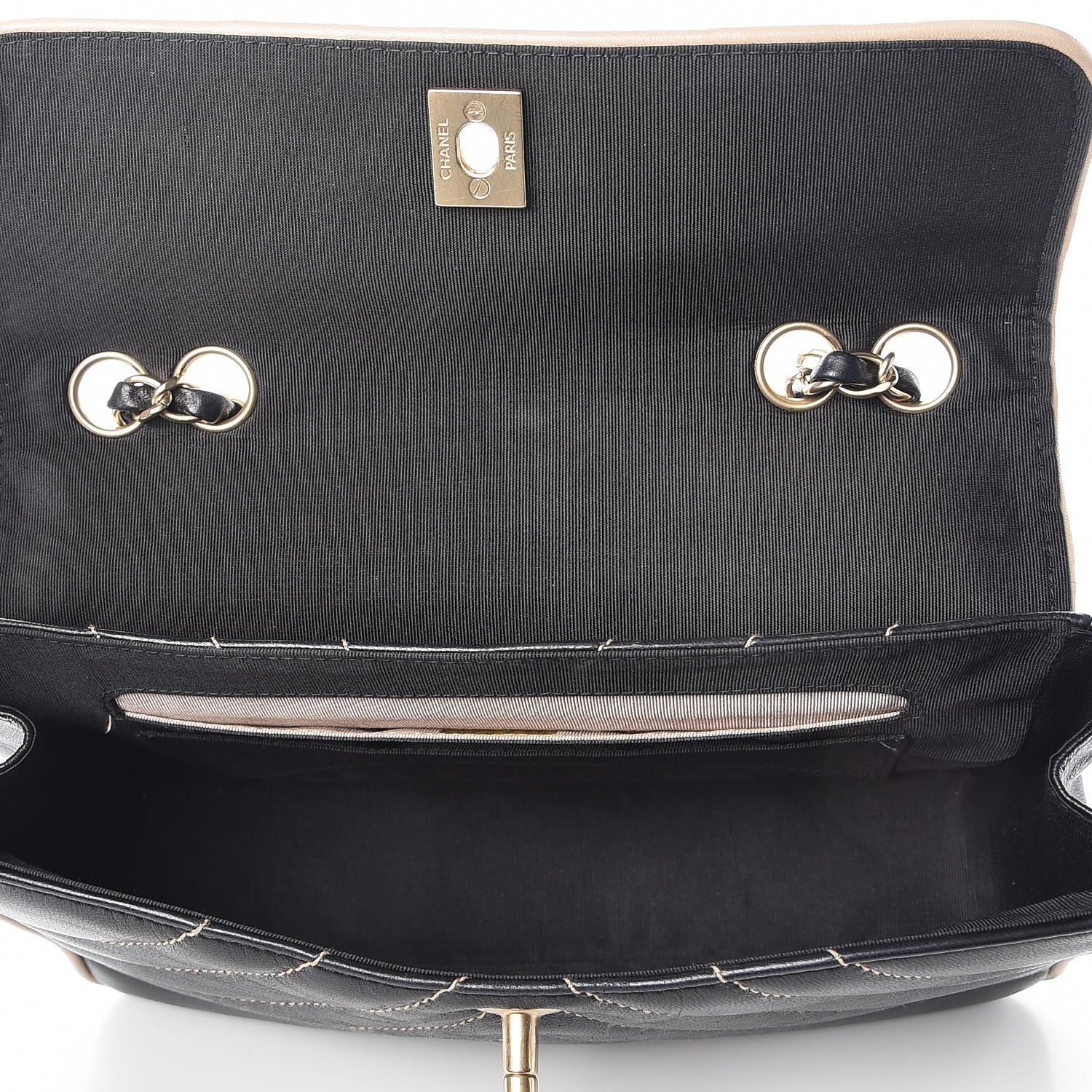 Chanel Lambskin Chevron Small Single Flap Bag Black Beige 5 of 11
