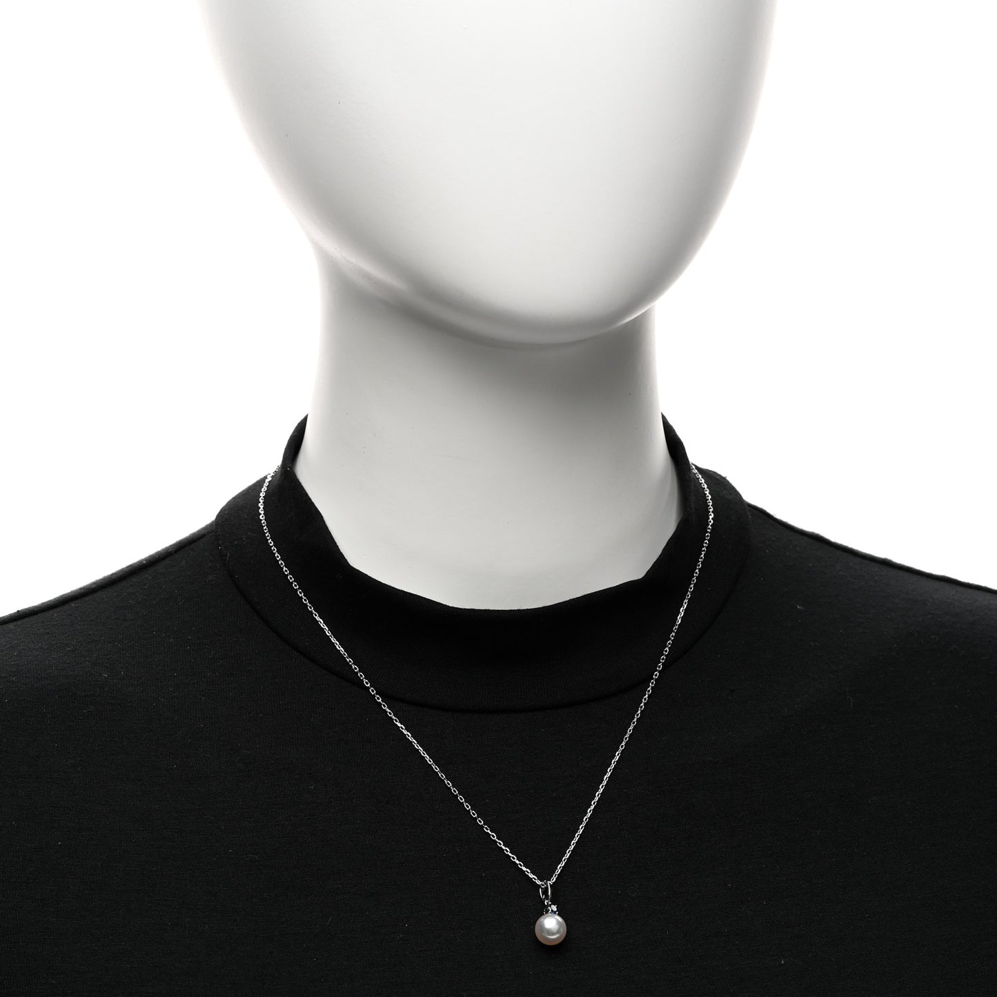 18K White Gold Blue Sapphire Akoya Cultured Pearl 8-8.5mm Pendant Necklace