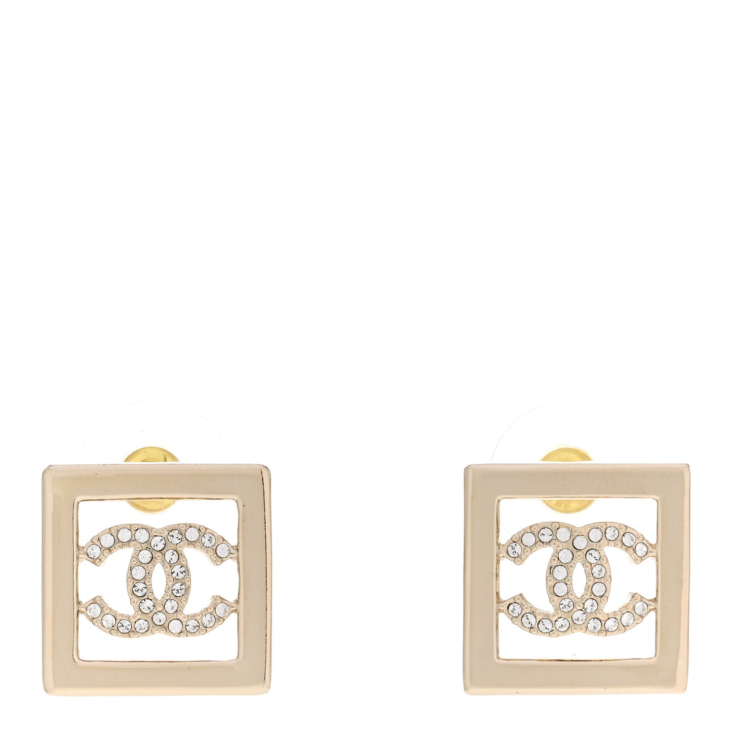 Metal Crystal Square CC Earrings Gold