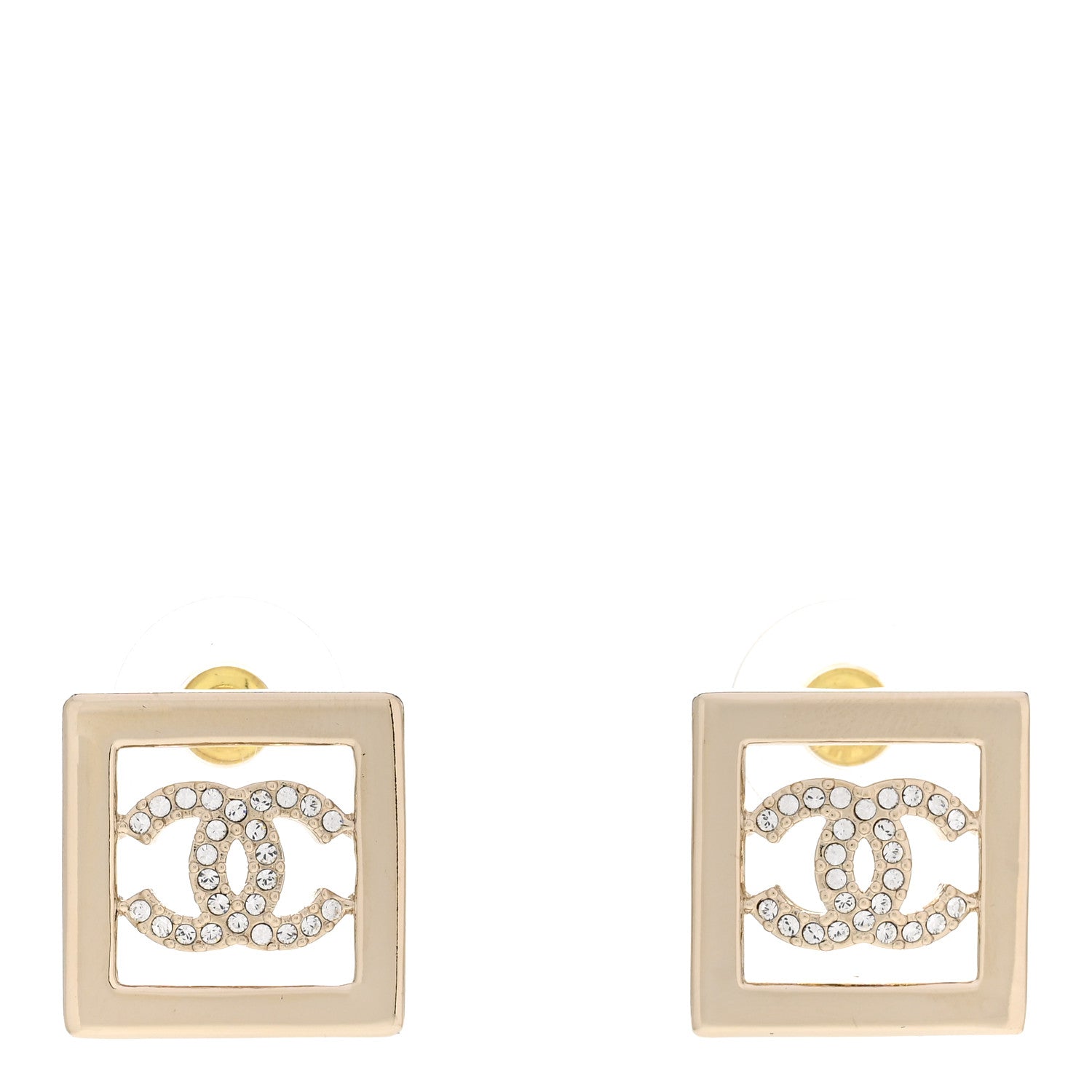 Chanel Metal Crystal Square CC Earrings Gold 1 of 5