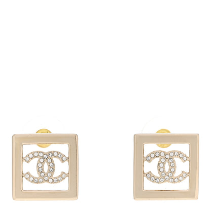 Chanel Metal Crystal Square CC Earrings Gold 1 of 5