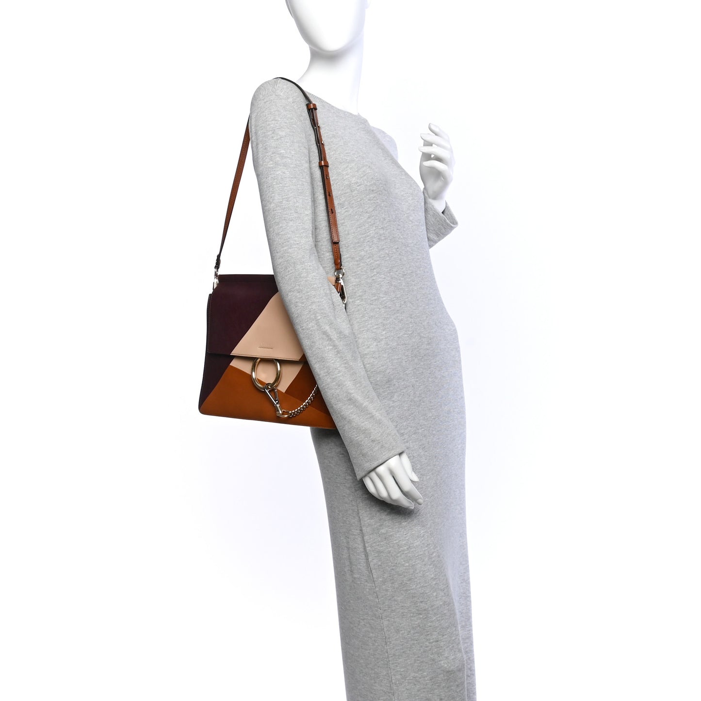 Smooth Calfskin Patchwork Medium Faye Shoulder Bag Light Tan