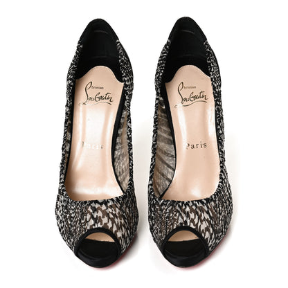 Christian Louboutin Crepe Satin Chiffon Parisienne Plato 120 Pumps 37.5 Black White 5 of 11