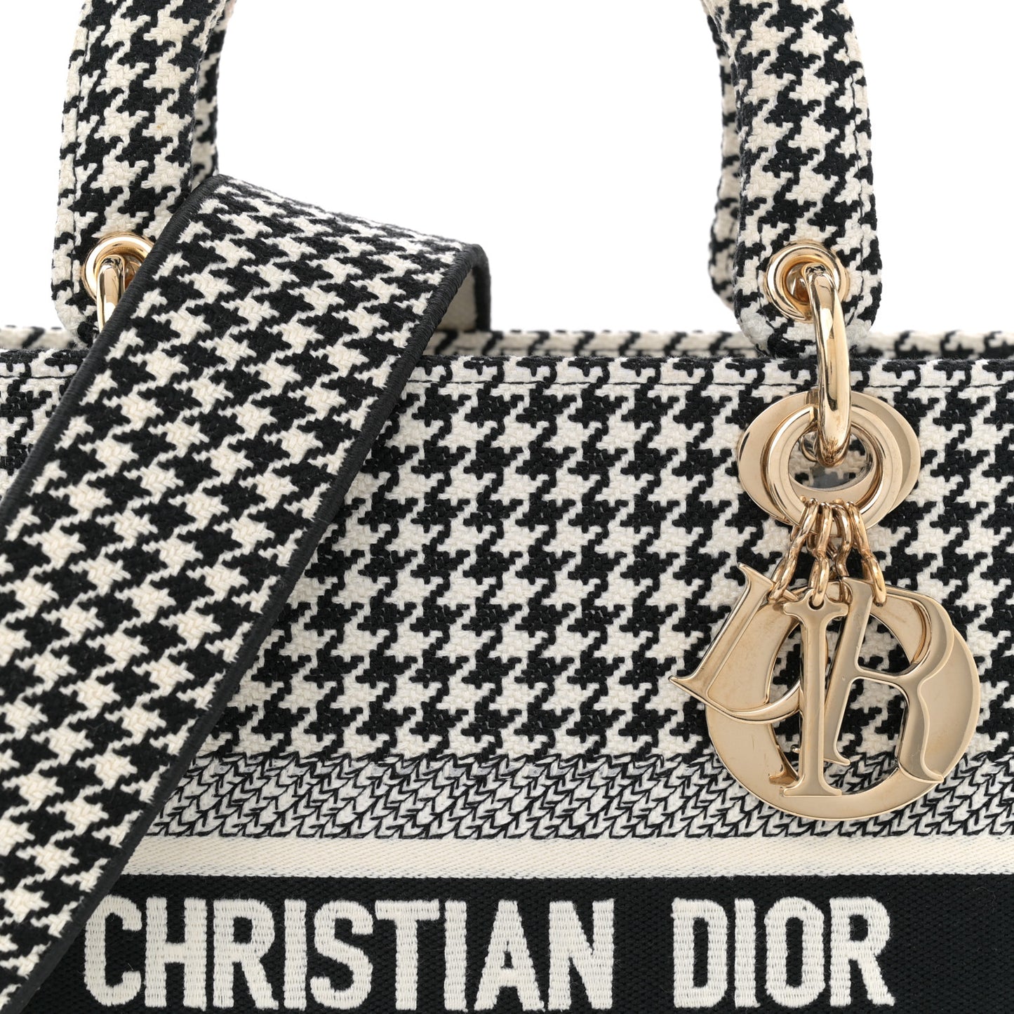Canvas Houndstooth Embroidered Medium Lady D-Lite Black White
