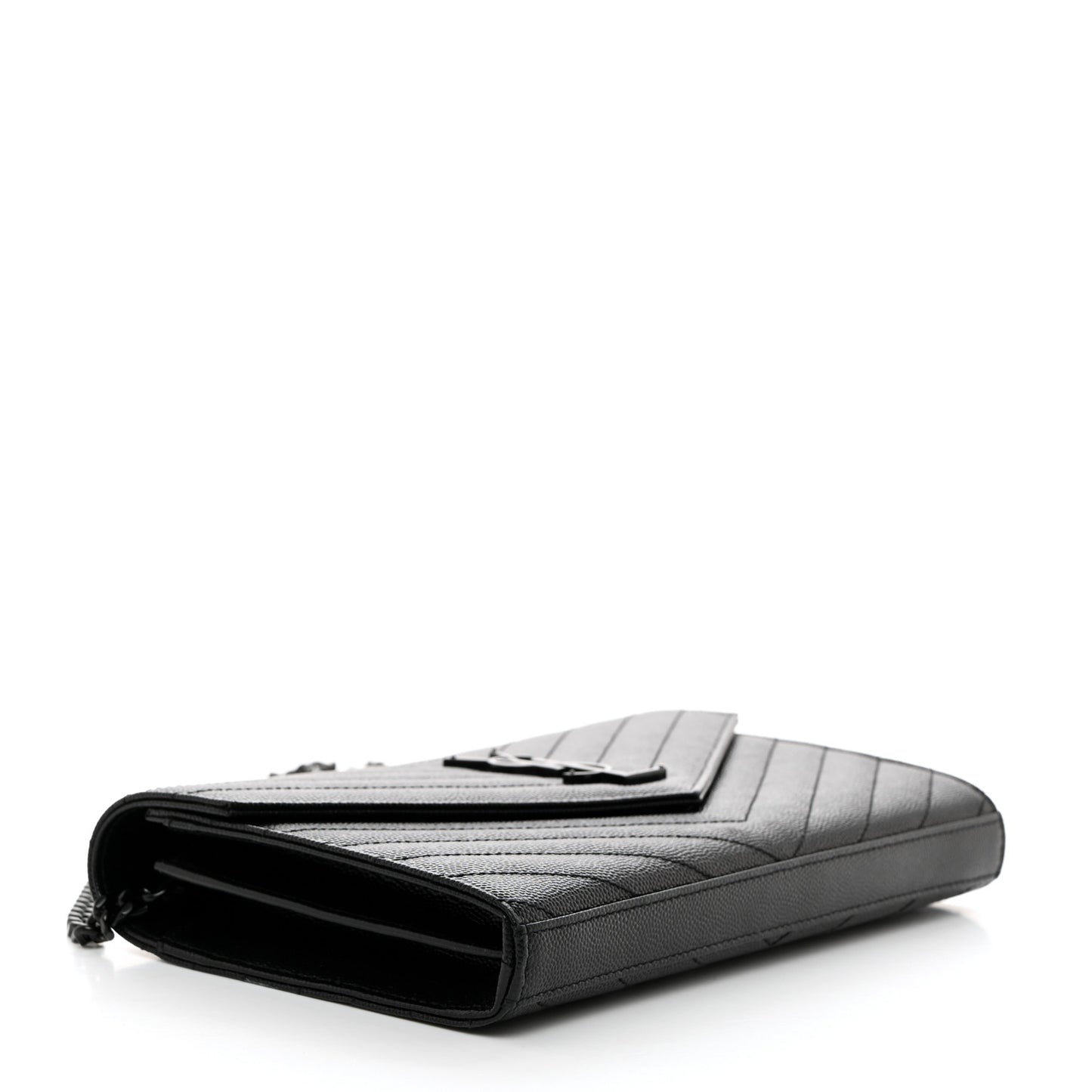 Grain De Poudre Matelasse Chevron Monogram Monochrome Chain Wallet Black