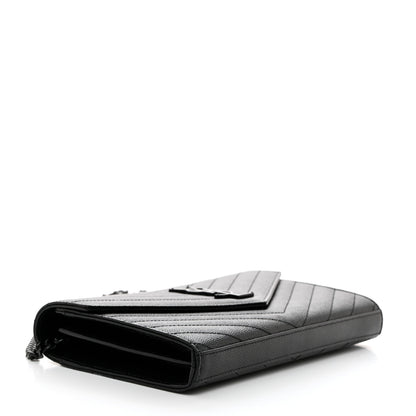 Saint Laurent Grain De Poudre Matelasse Chevron Monogram Monochrome Chain Wallet Black 4 of 10