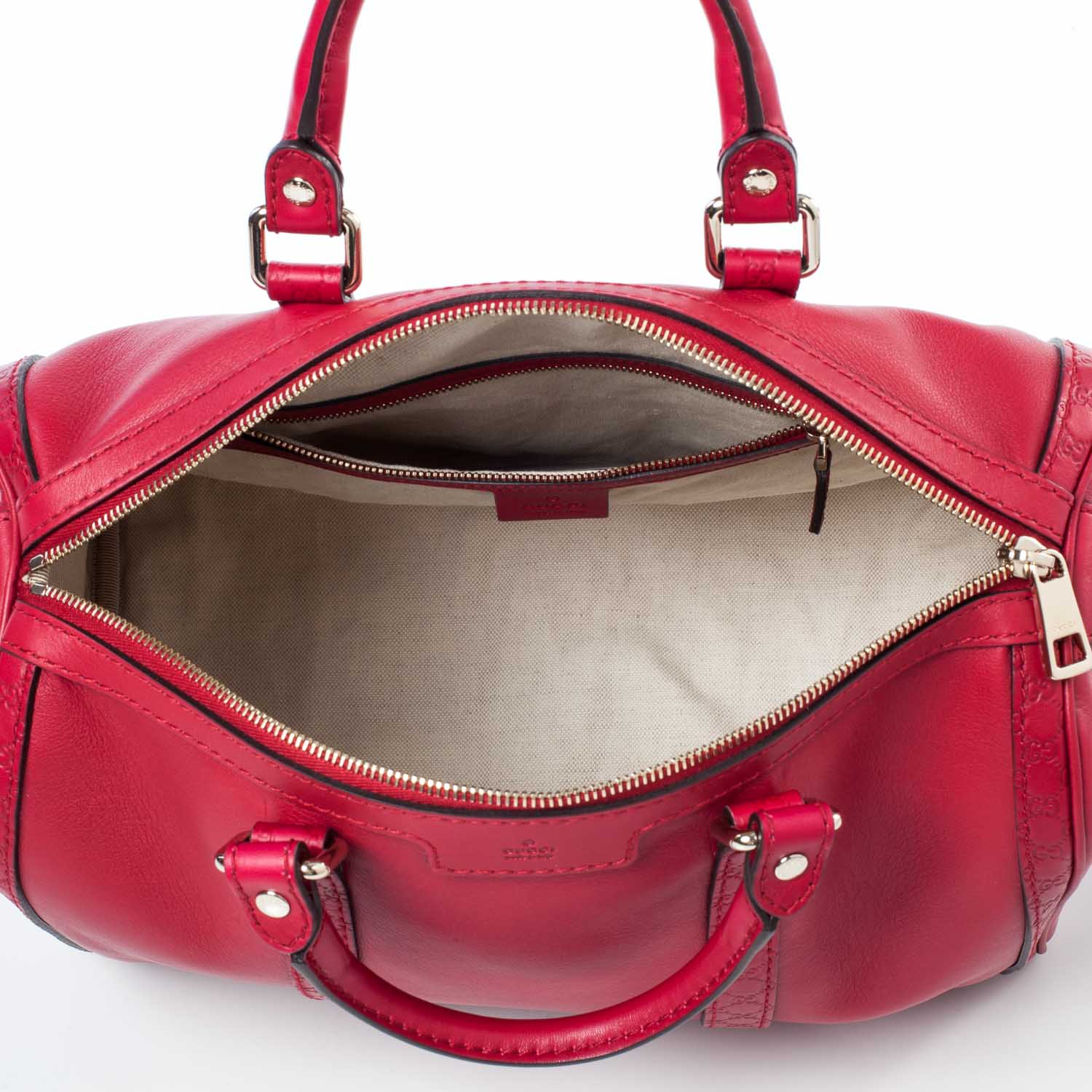 Gucci Calfskin Microguccissima Trim Medium Boston Raspberry Red 9 of 10