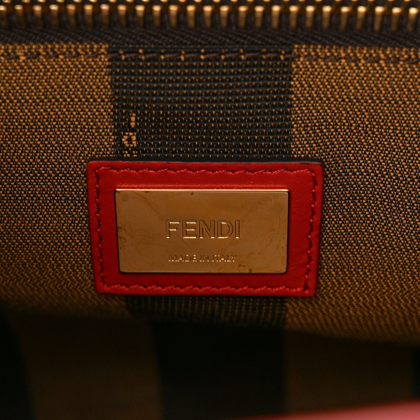 Vitello Morgan Fabric Jacquard Pequin Medium Peekaboo Iconic Satchel Mattone Tobacco Black