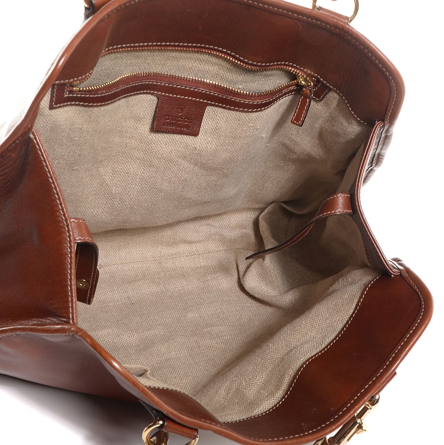 Leather Web Strap Tote Brown