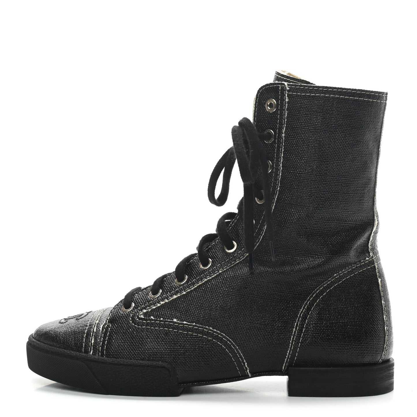 Coated Canvas Lace Up Combat Boots 39 Black