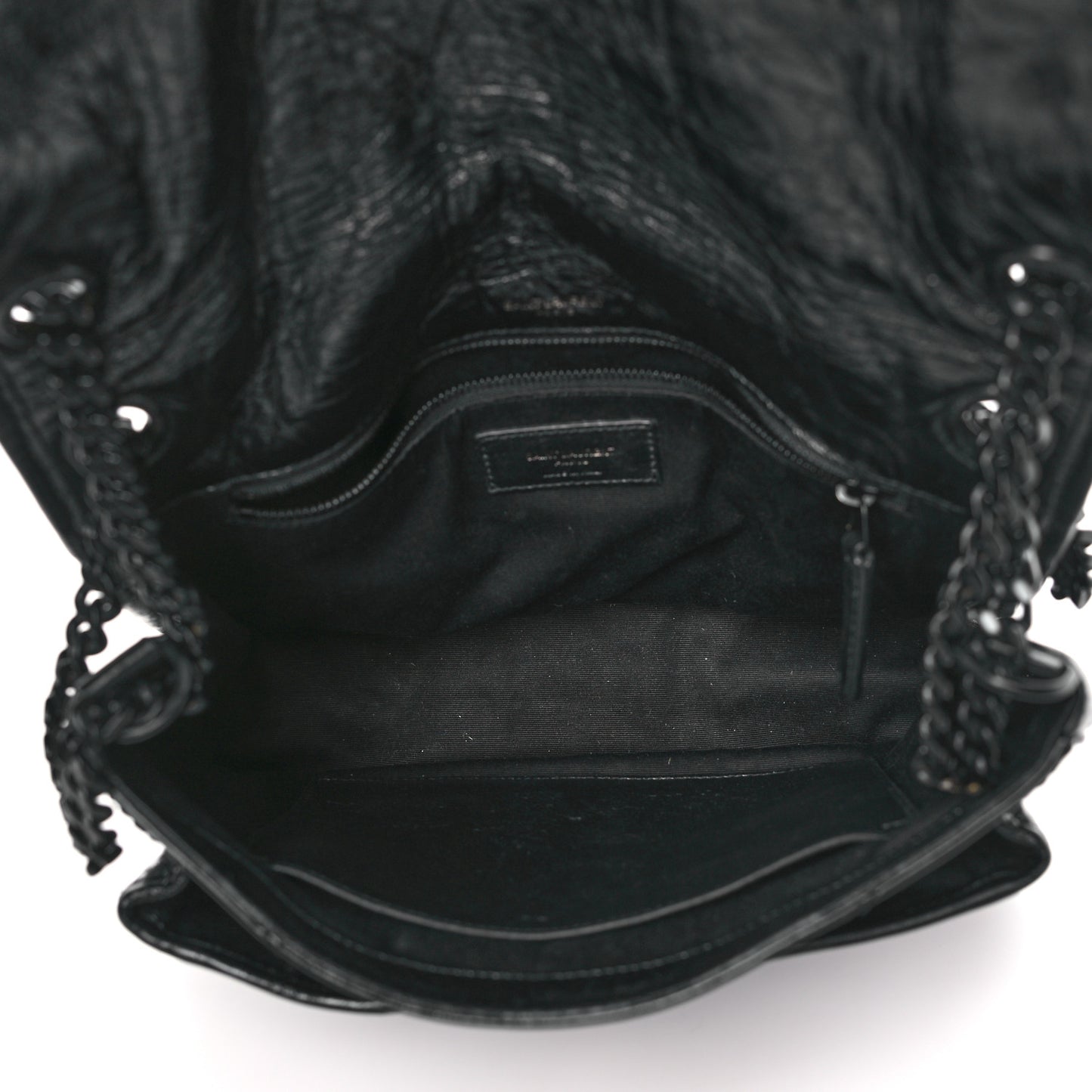 Crinkled Calfskin Matelasse Monogram Medium Niki Chain Satchel Black