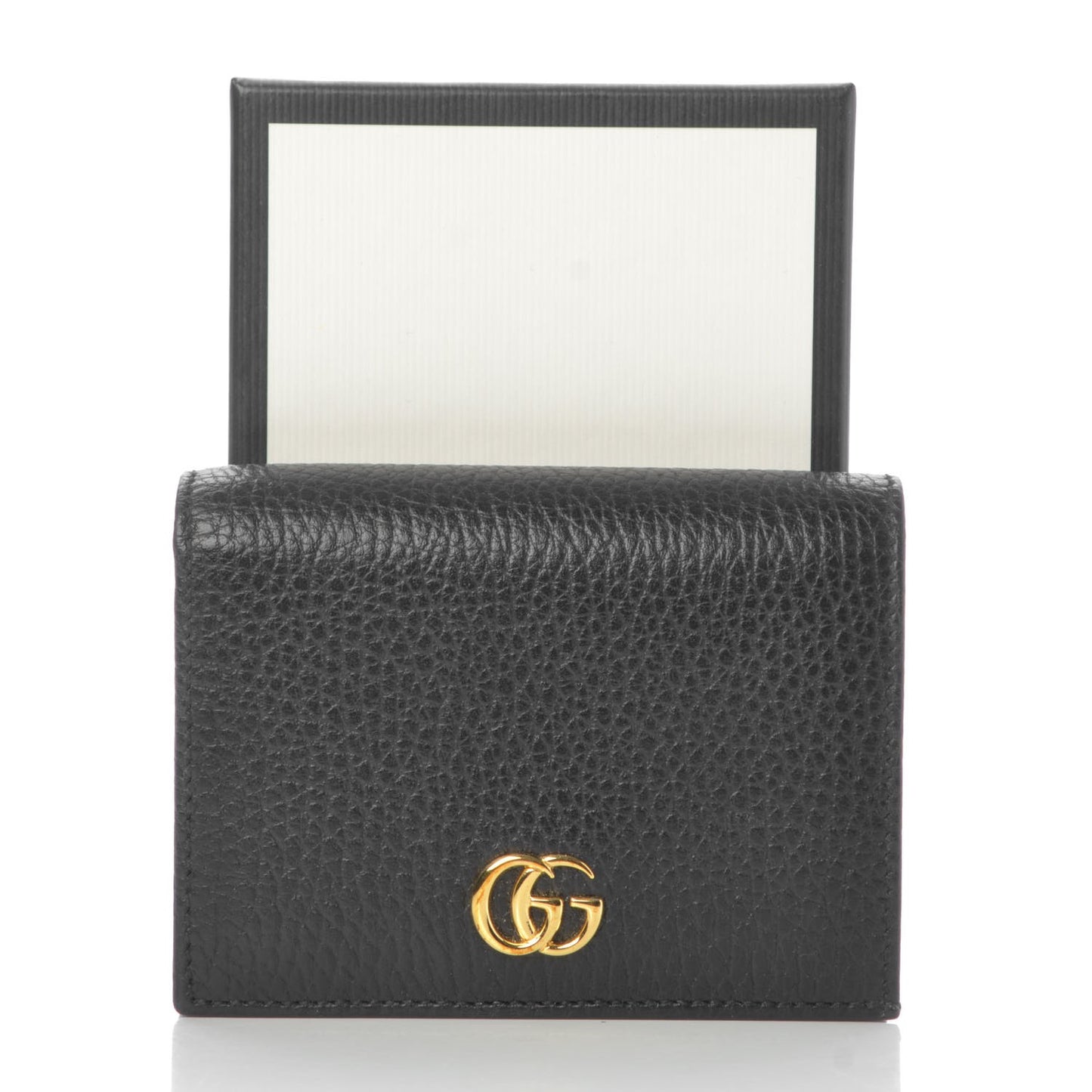 Pebbled Calfskin GG Marmont Card Case Black
