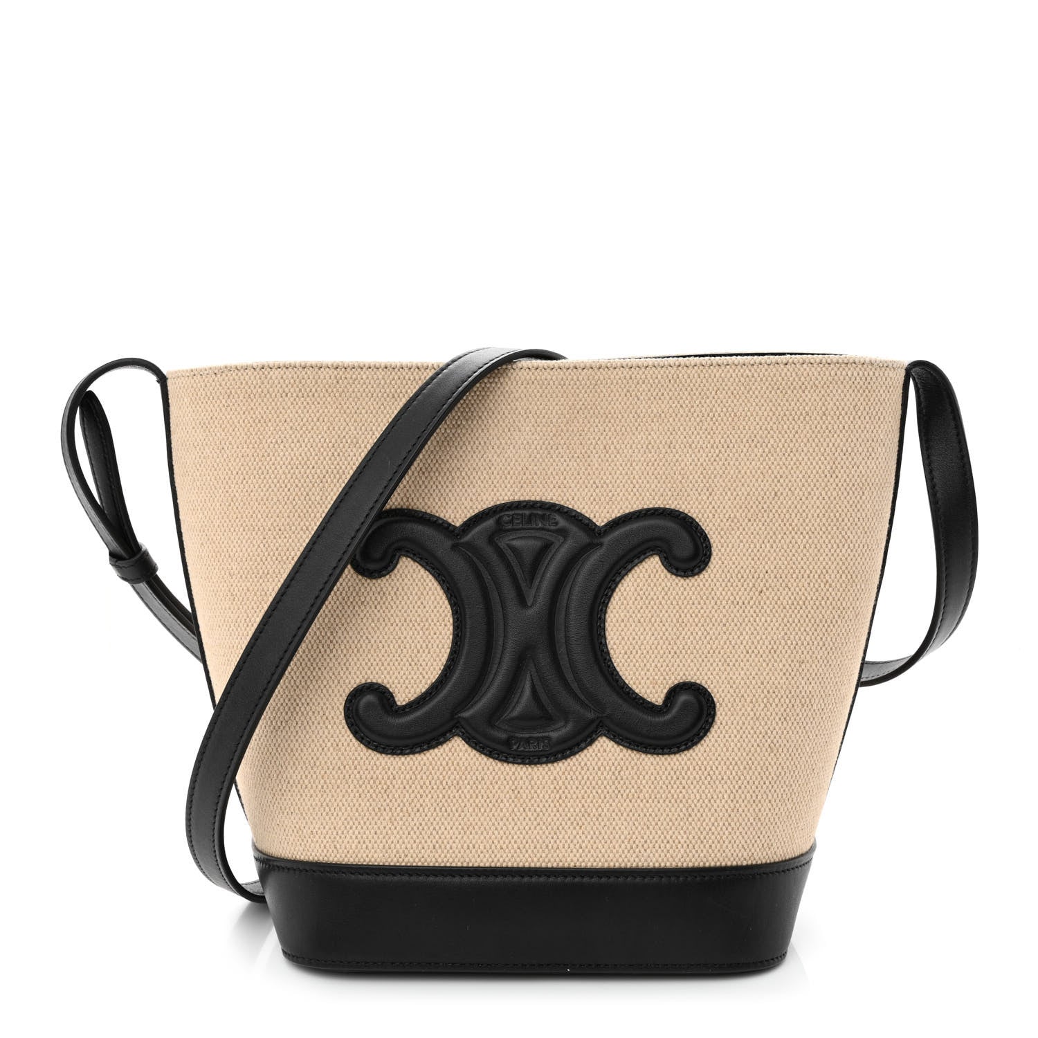 Celine Canvas Calfskin Triomphe Small Bucket Bag Vanilla Black 1 of 11