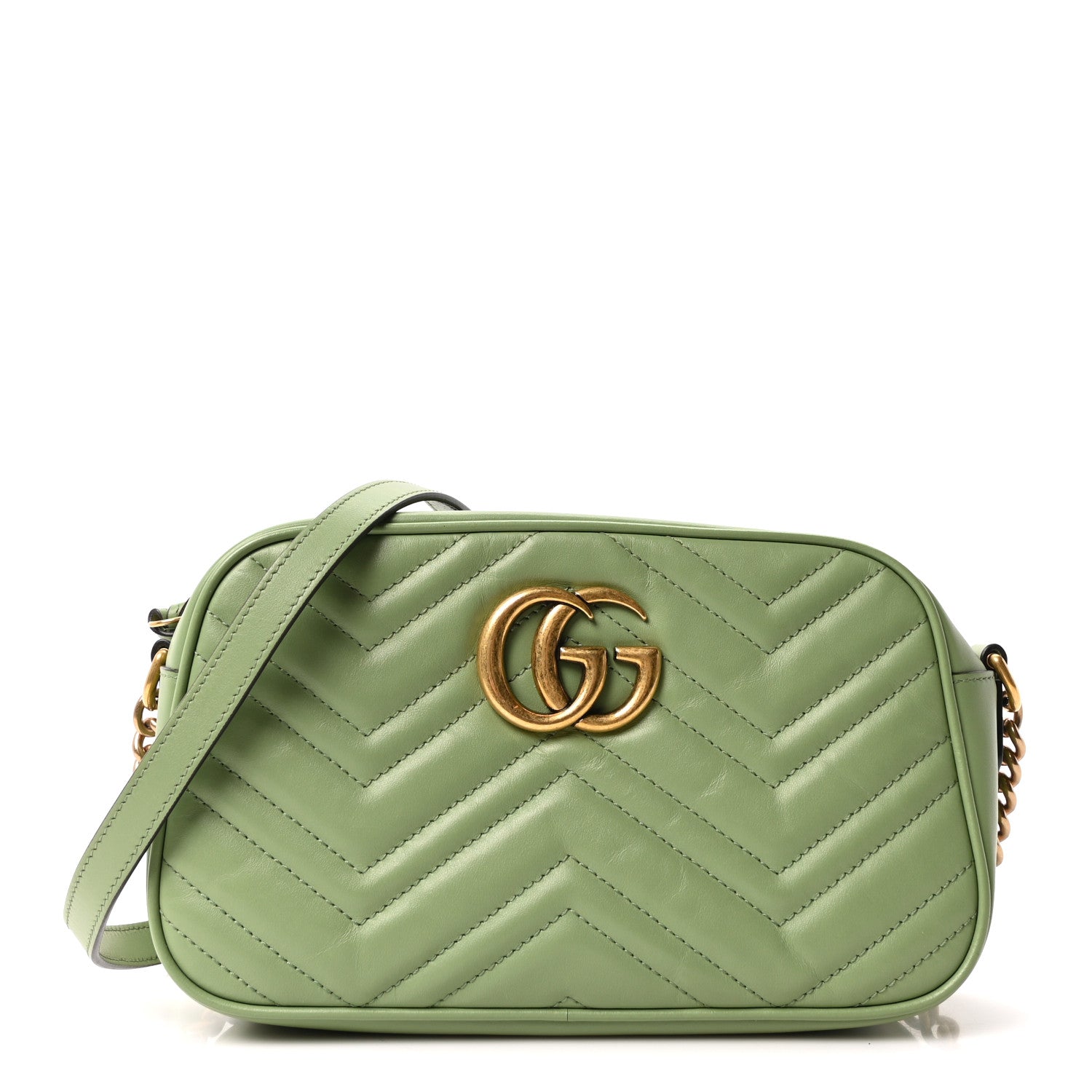 Gucci Calfskin Matelasse Small GG Marmont Chain Shoulder Bag Salamander Green 1 of 11