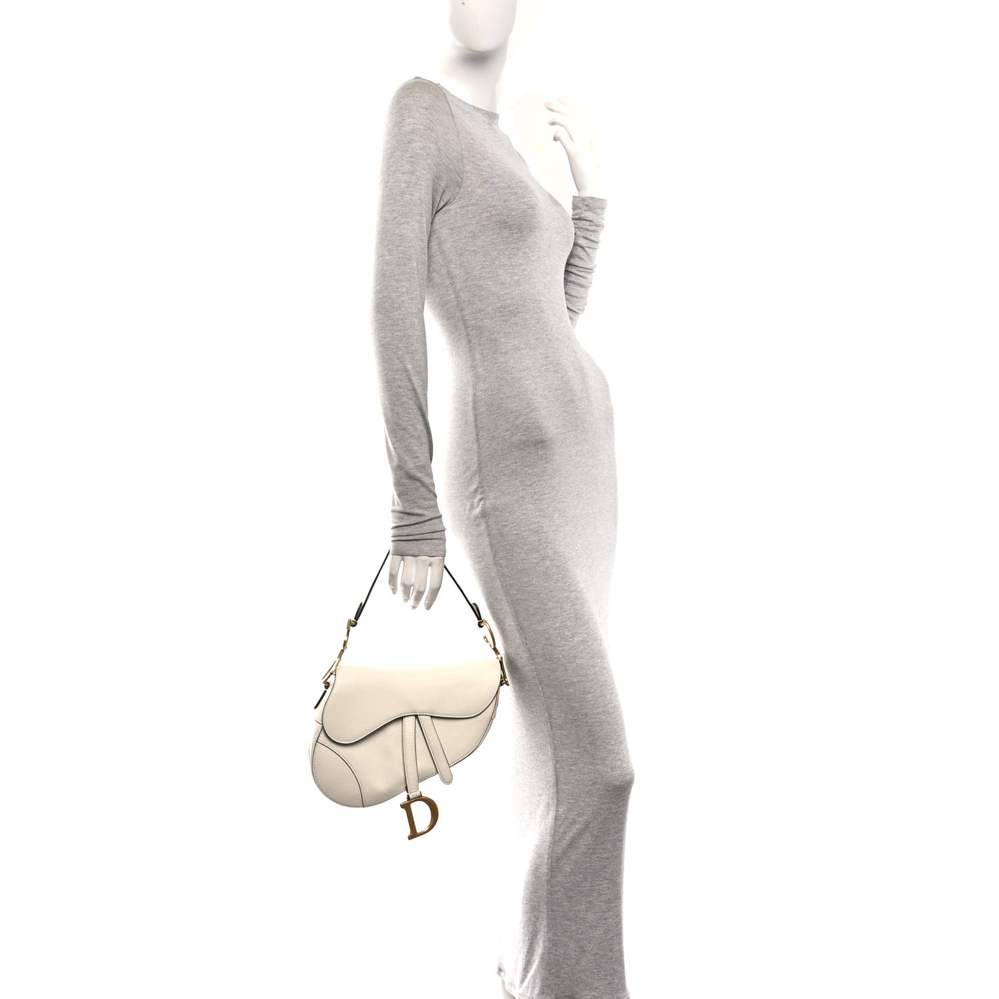 Grained Calfskin Saddle Bag White