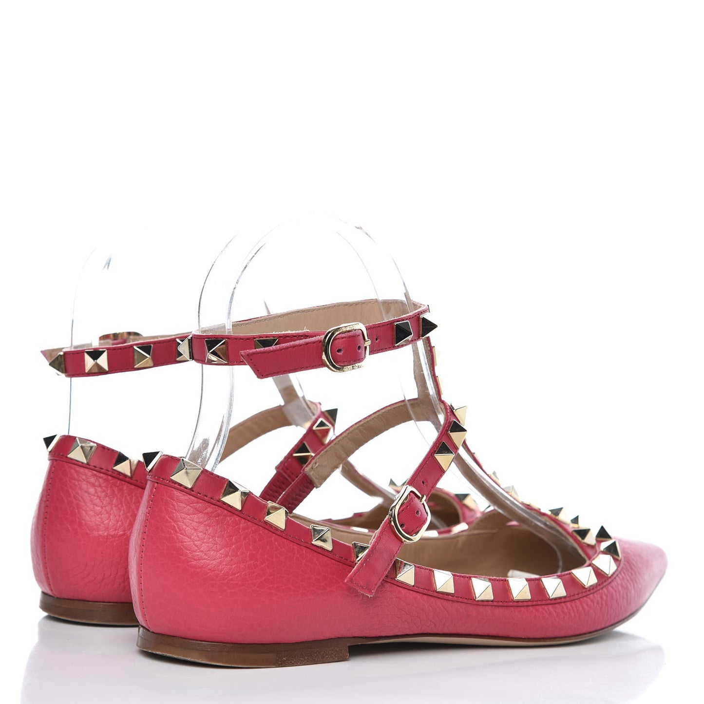 Pebble Calfskin Rockstud Cage Ballerina Flats 35.5 Deep Fuxia