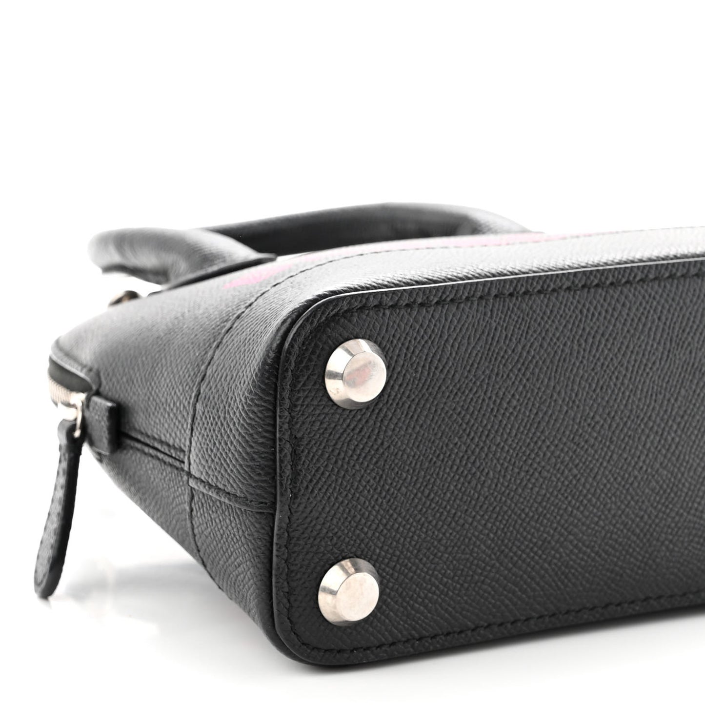 Signature Grained Calfskin Logo XXS Ville Top Handle Bag Black Rose Shocking