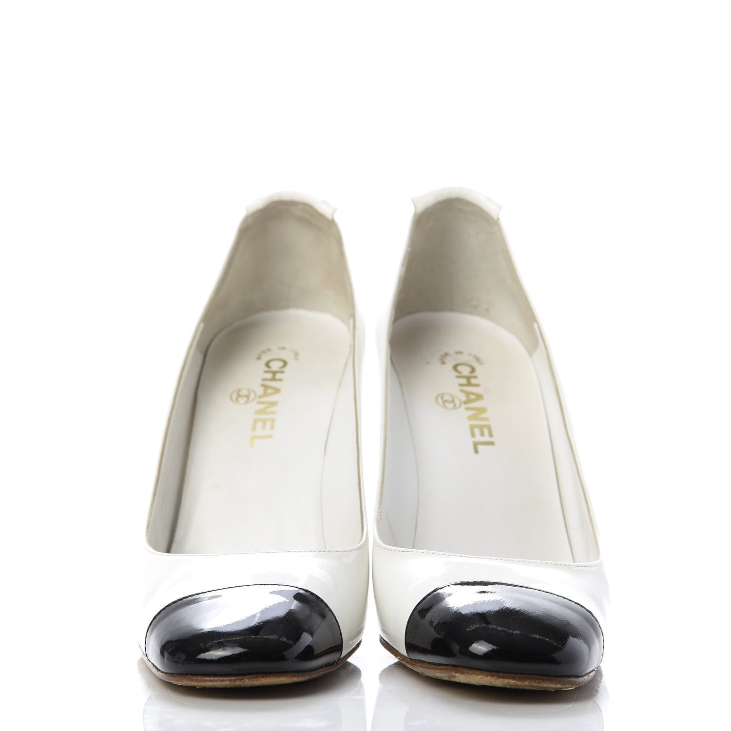 Chanel Patent Calfskin Cap Toe Pumps 40 White Black 2 of 9