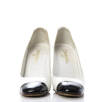 Chanel Patent Calfskin Cap Toe Pumps 40 White Black 2 of 9