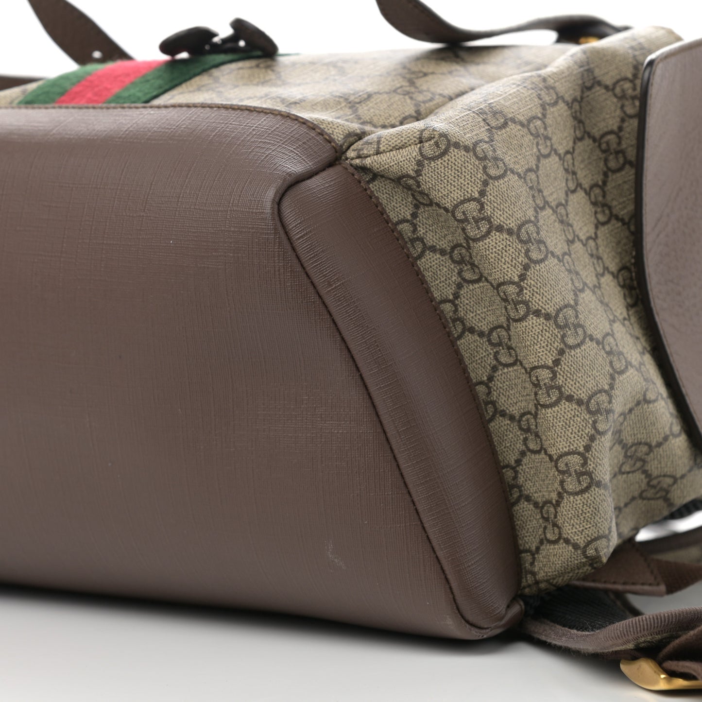 GG Supreme Monogram Medium Ophidia Double Buckle Backpack Brown