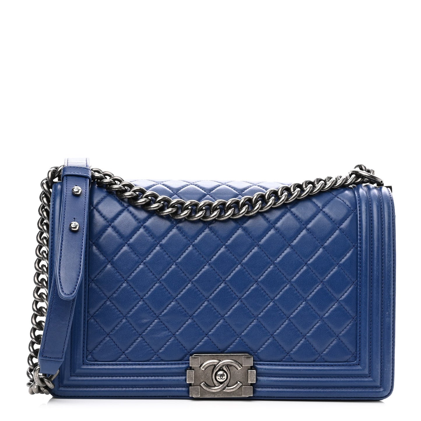 Lambskin Quilted New Medium Boy Flap Blue